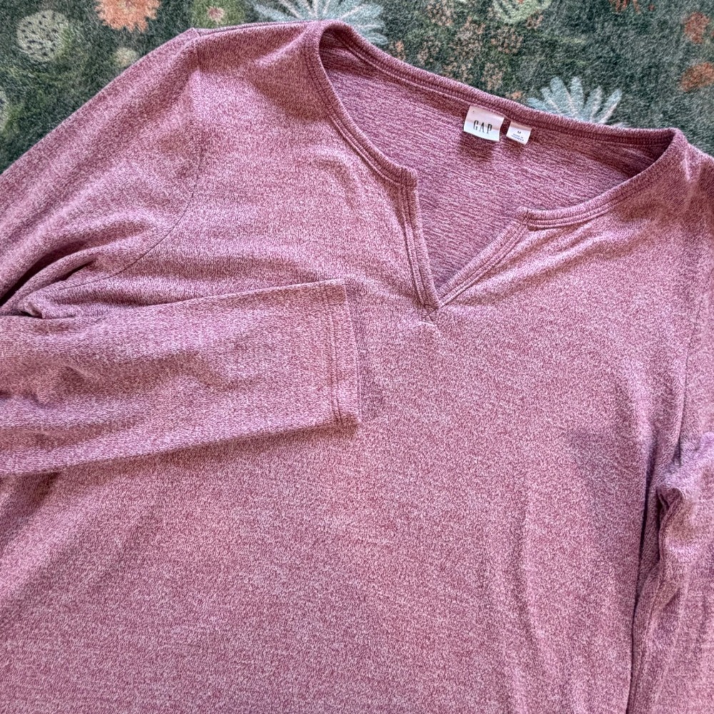 GAP Womens Mauve Pink Marl Knit Split V-Neck Long Sleeve High-Low Top Size M